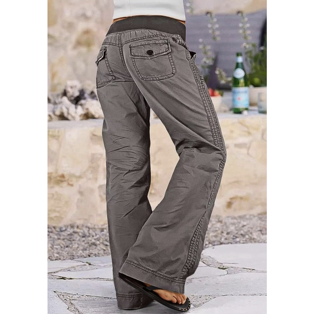Flamingals Straight Leg Pants Women Drawstring Waist Mid Rise Casual Solid M - Picture 4 of 6